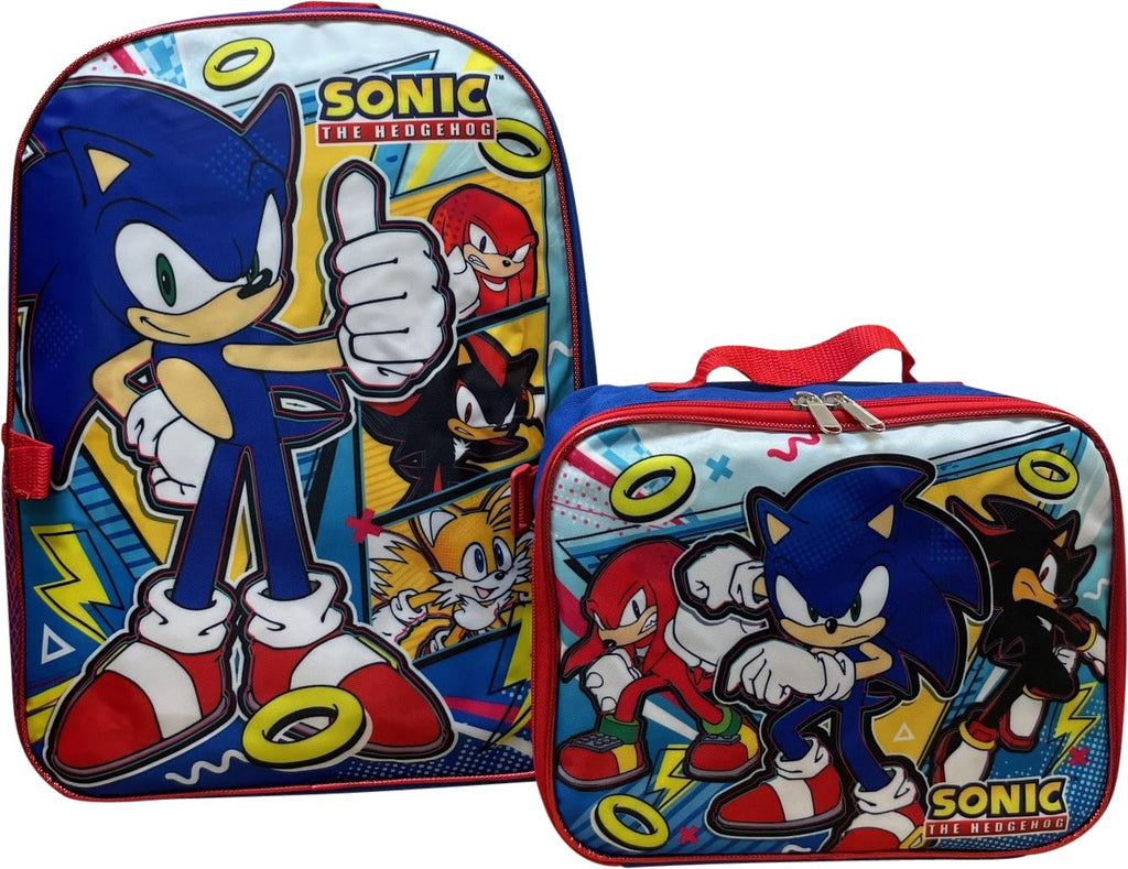 Ruz Sonic The Hedgehog 16 Inch Backpack W/Detachable Matching Lunch Box, Sonic - Shadow Kid's School Bag