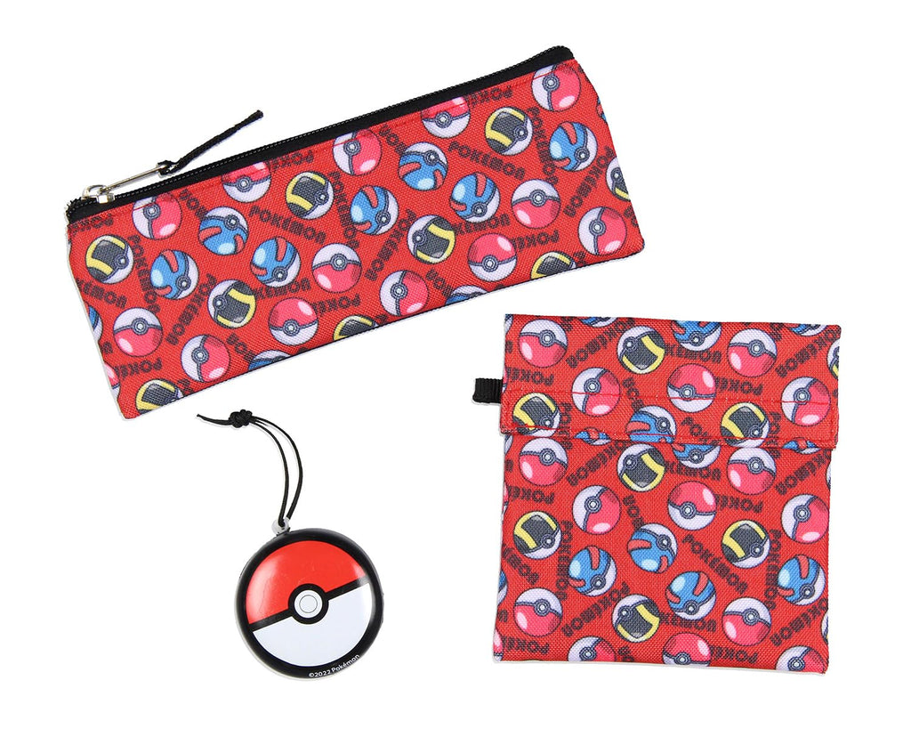 Bioworld Pokemon 5 PC Backpack Set With Padded Card Carrier, Pencil Case, Insulated Snack Bag, and Pokeball Stress Toy