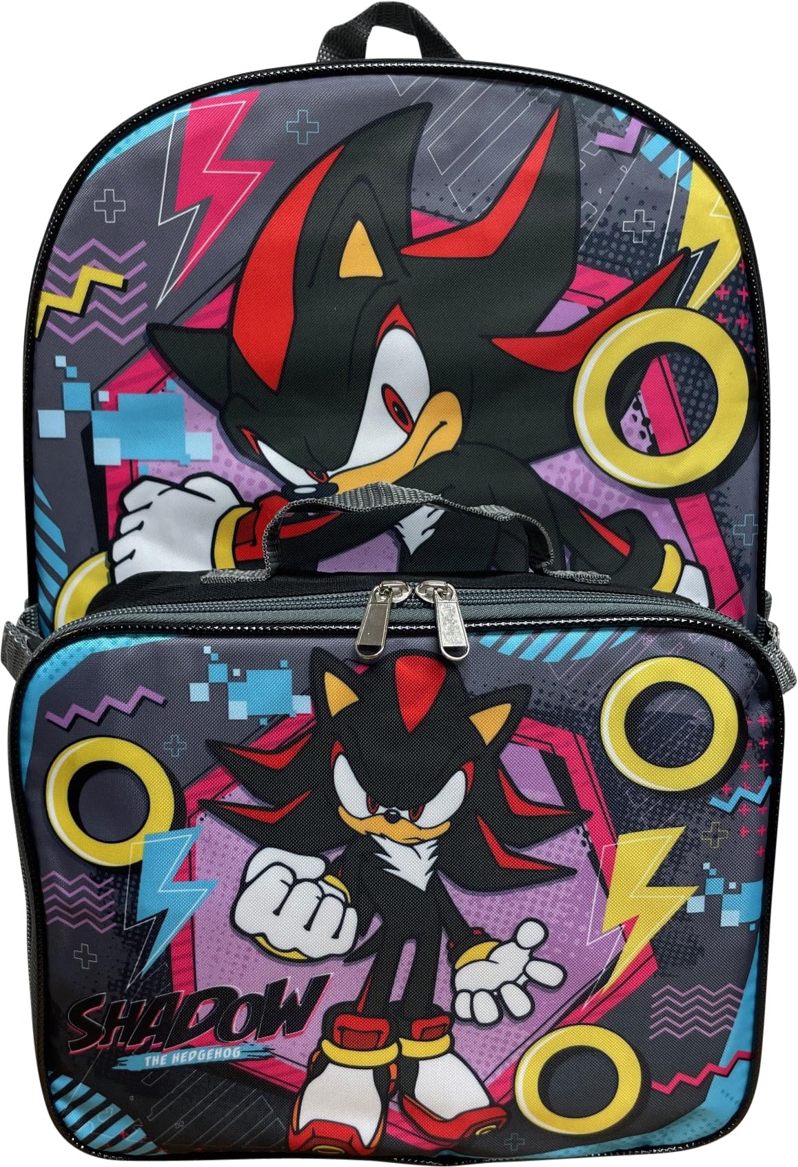 Ruz Sonic The Hedgehog 16 Inch Backpack W/Detachable Matching Lunch Box, Sonic - Shadow Kid's School Bag