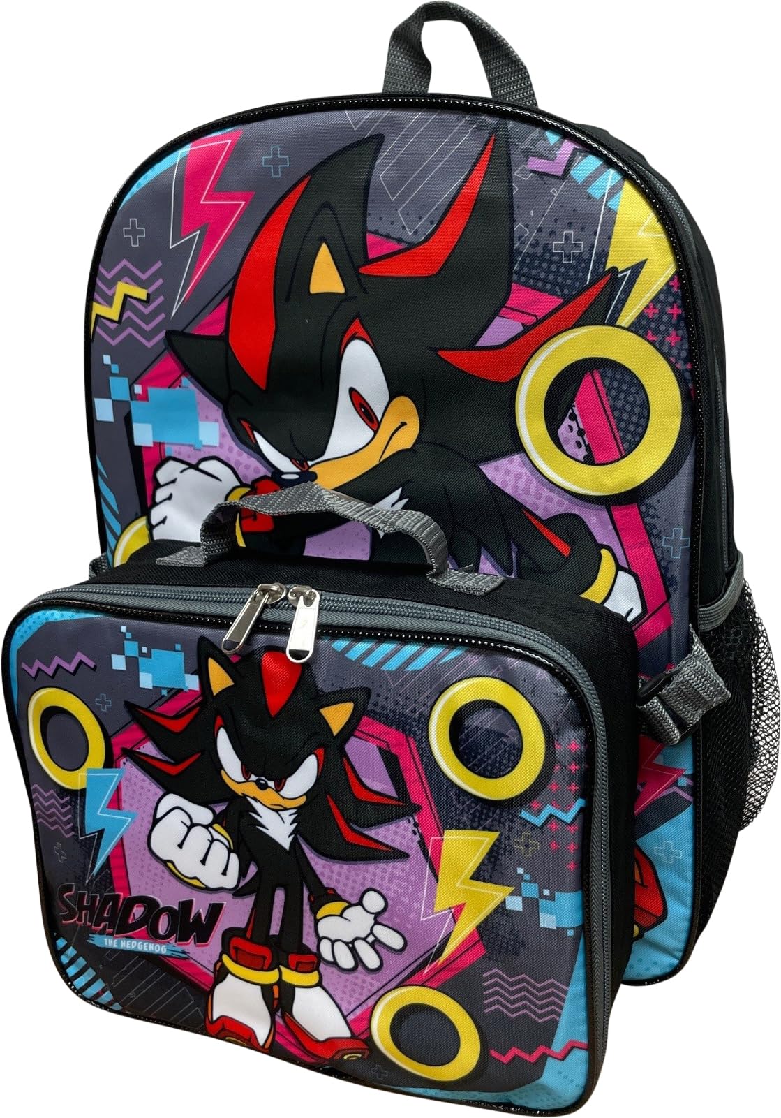 Ruz Sonic The Hedgehog 16 Inch Backpack W/Detachable Matching Lunch Box, Sonic - Shadow Kid's School Bag