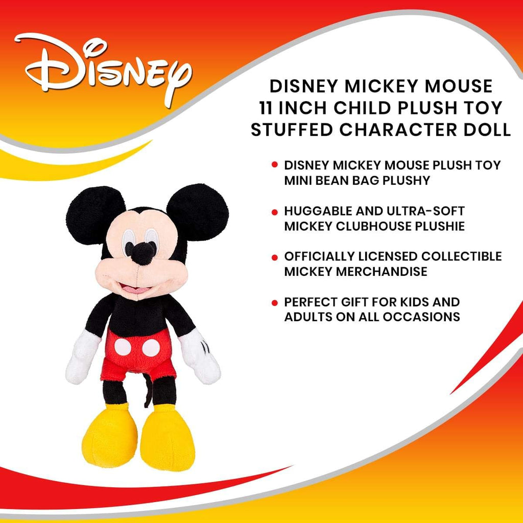 Disney Mickey Mouse Small Child Plush Toy Stuffed Character Doll - Cute, Soft & Huggable 11 Inch Original Minnie Mouse & Friends Mini Bean Bag Figure for Baby, Toddlers, Girls, Boys & Adults