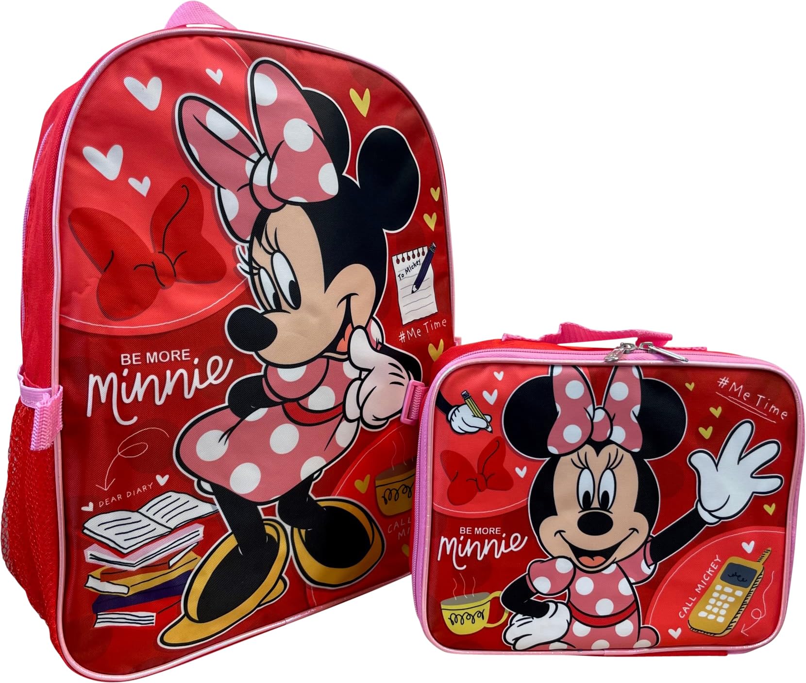 Disney Minnie Mouse 16 Inch Girl's Backpack With Removable Lunch Box Set