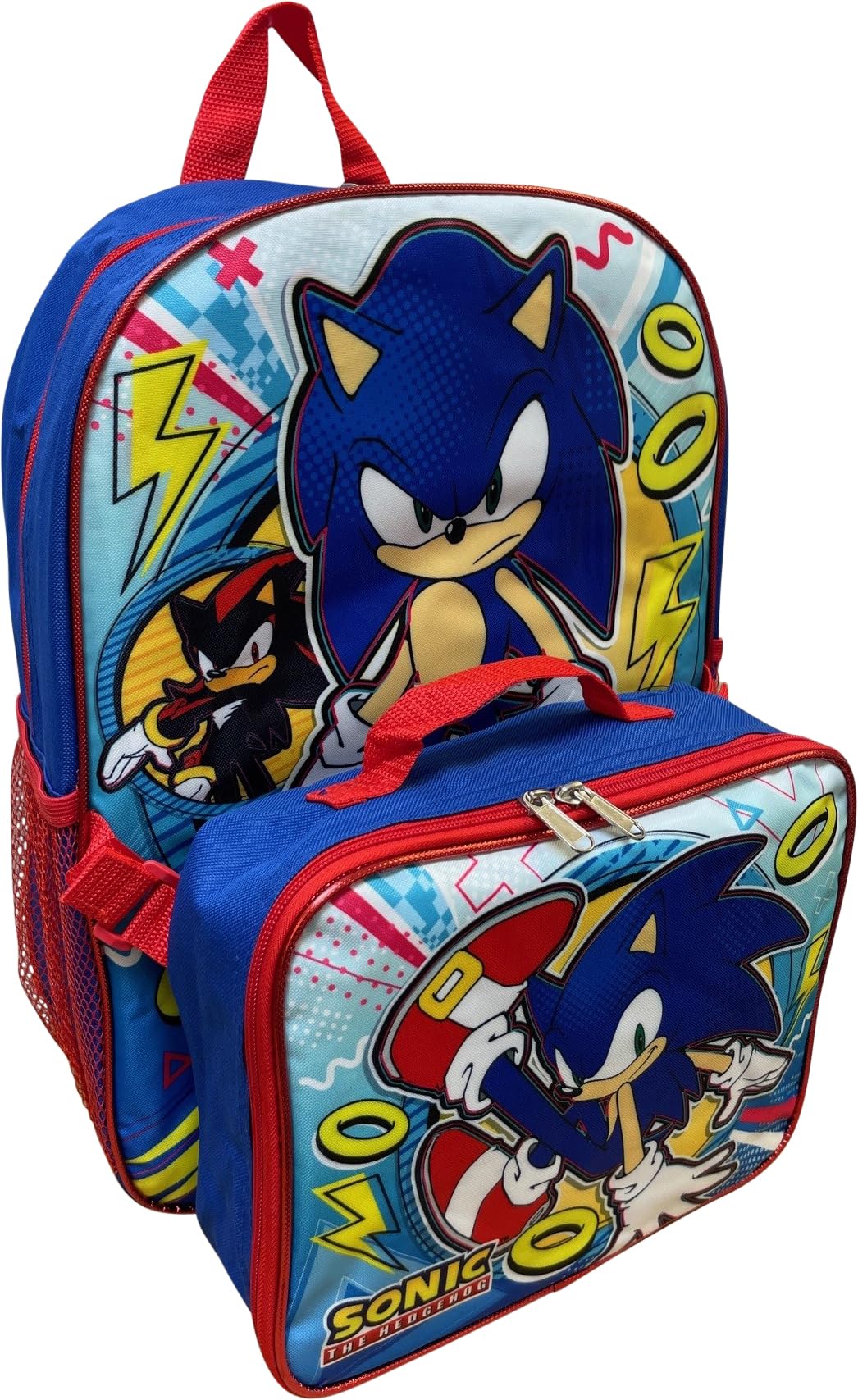 Ruz Sonic The Hedgehog 16 Inch Backpack W/Detachable Matching Lunch Box, Sonic - Shadow Kid's School Bag