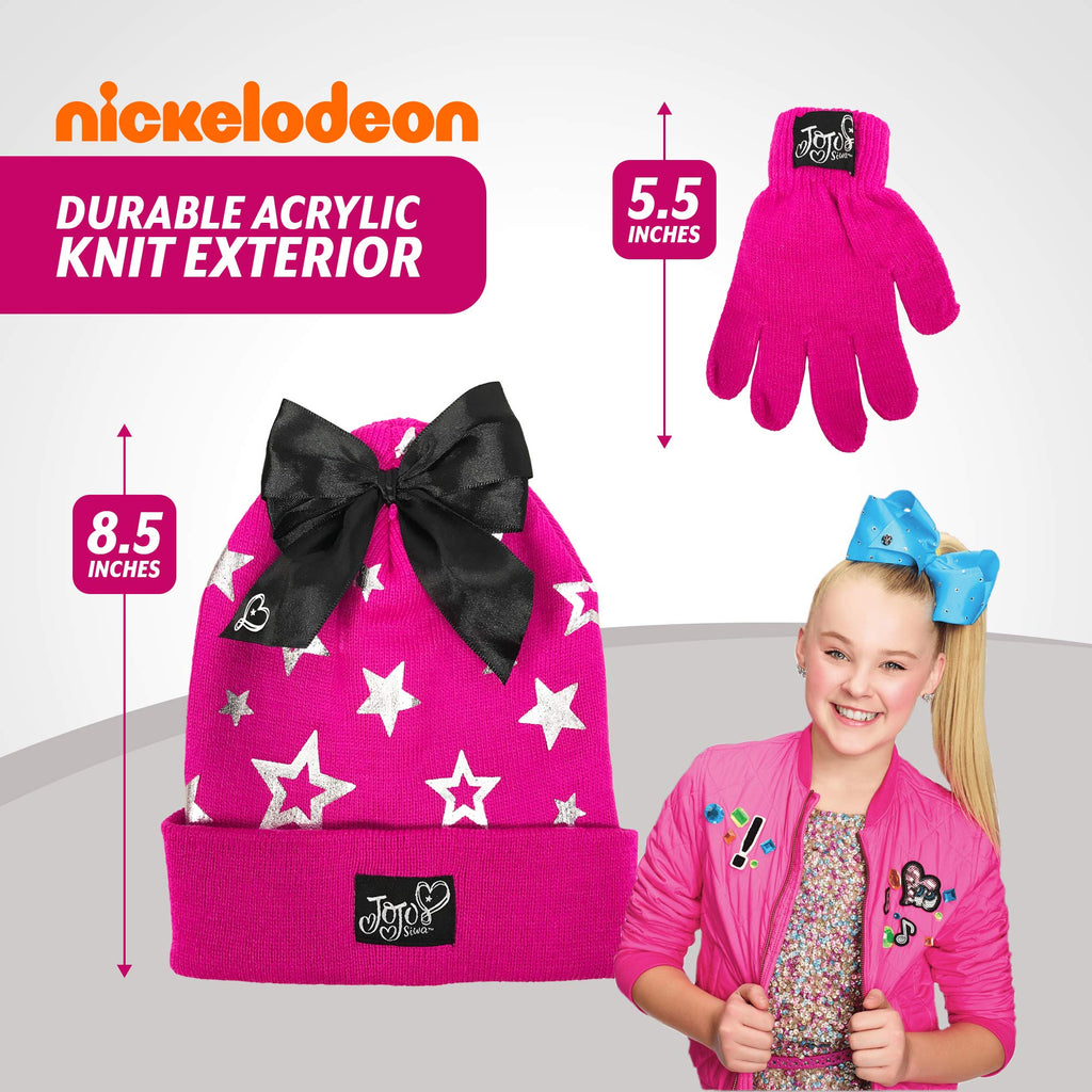 Nickelodeon JoJo Siwa Girls Winter Hat and Gloves Cold Weather Set, Age 4-7