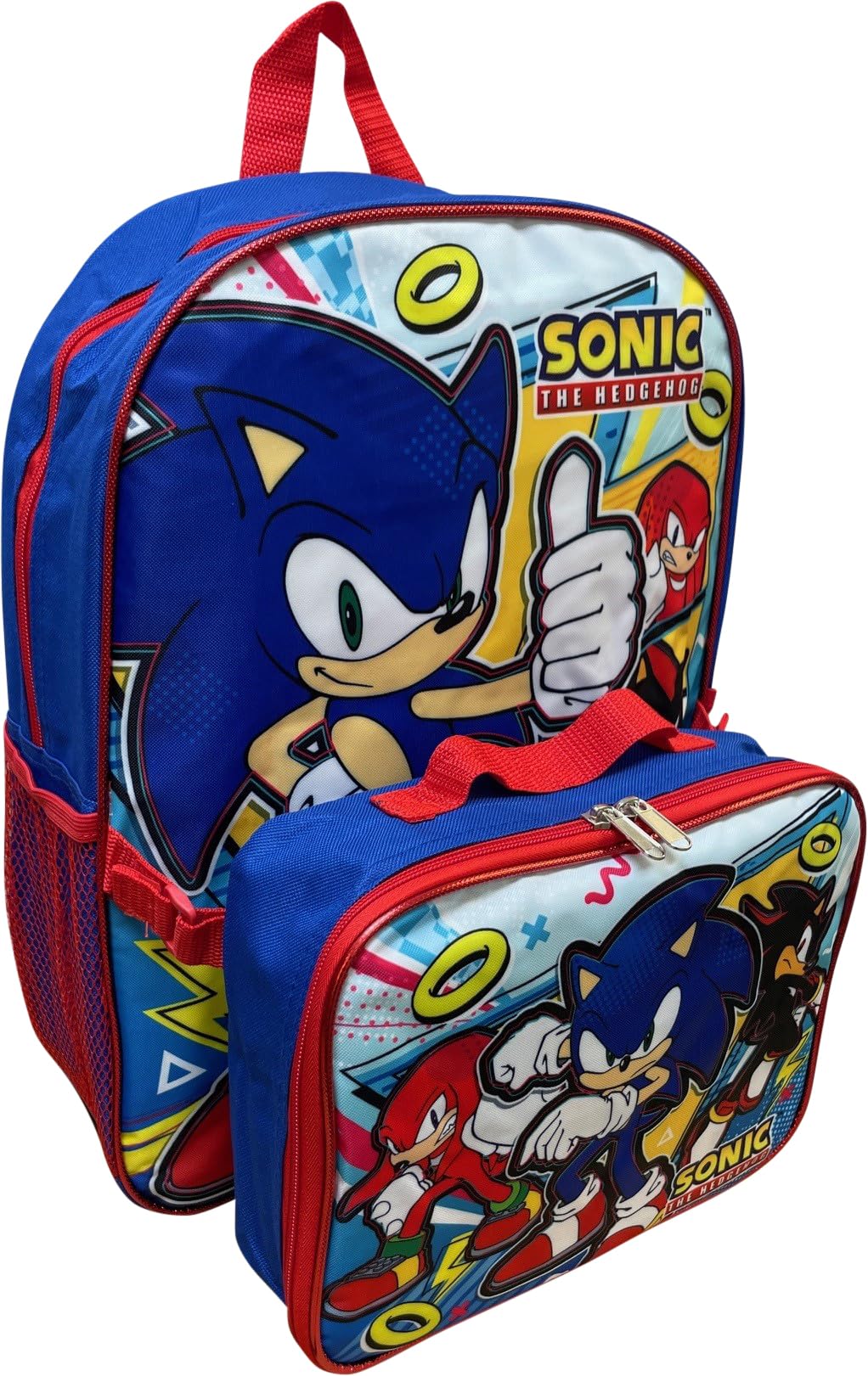 Ruz Sonic The Hedgehog 16 Inch Backpack W/Detachable Matching Lunch Box, Sonic - Shadow Kid's School Bag