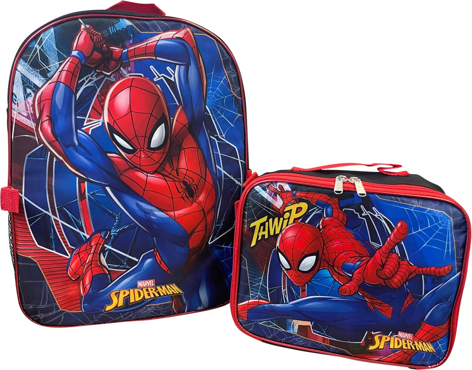 Ruz Spiderman Boy's 16 Inch Backpack With Removable Matching Lunch Box Set