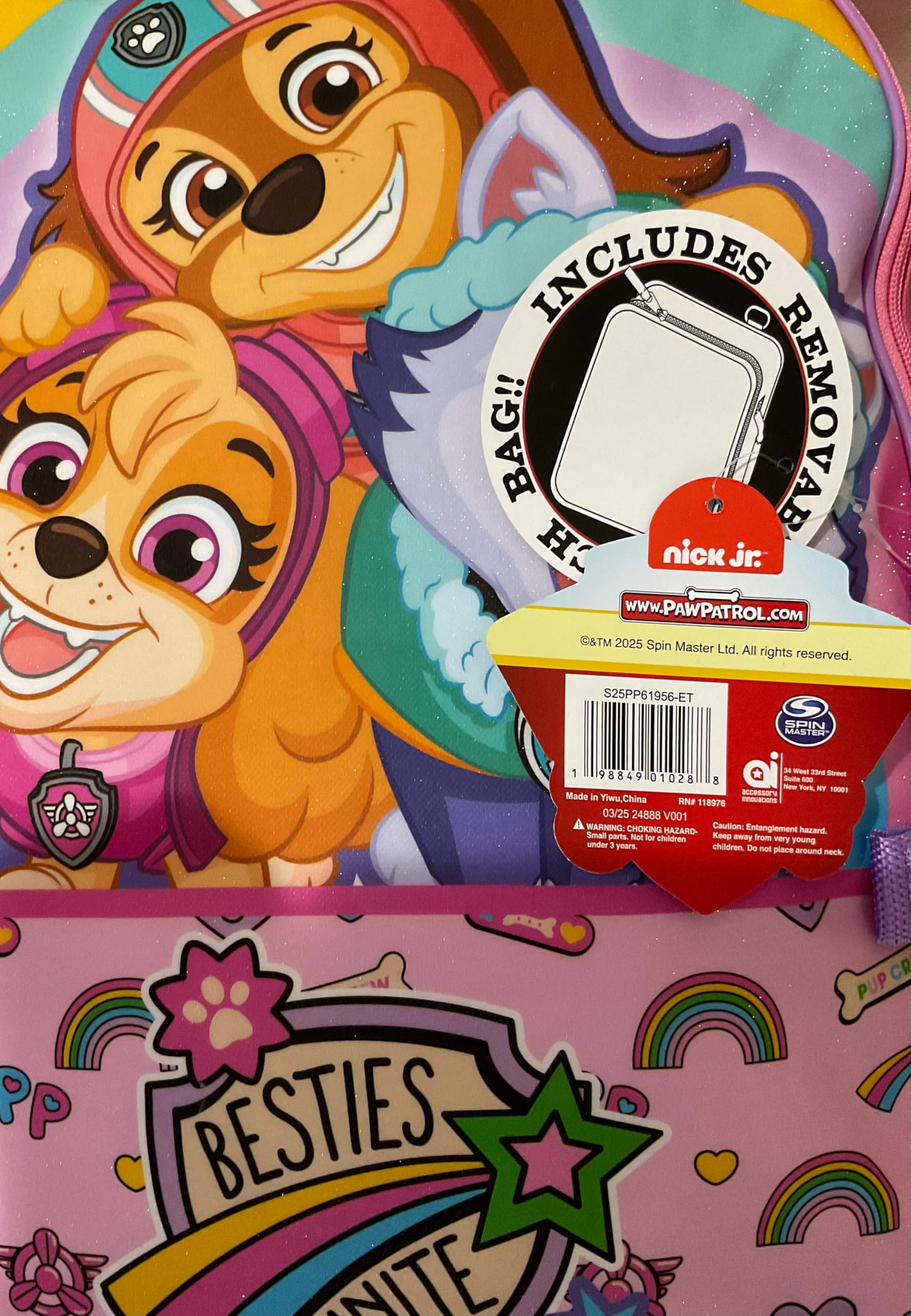 AI ACCESSORY INNOVATIONS Paw Patrol Full Size 16 Inch Backpack with Detachable Lunch Box For Girls-Skye, Liberty, And Everest