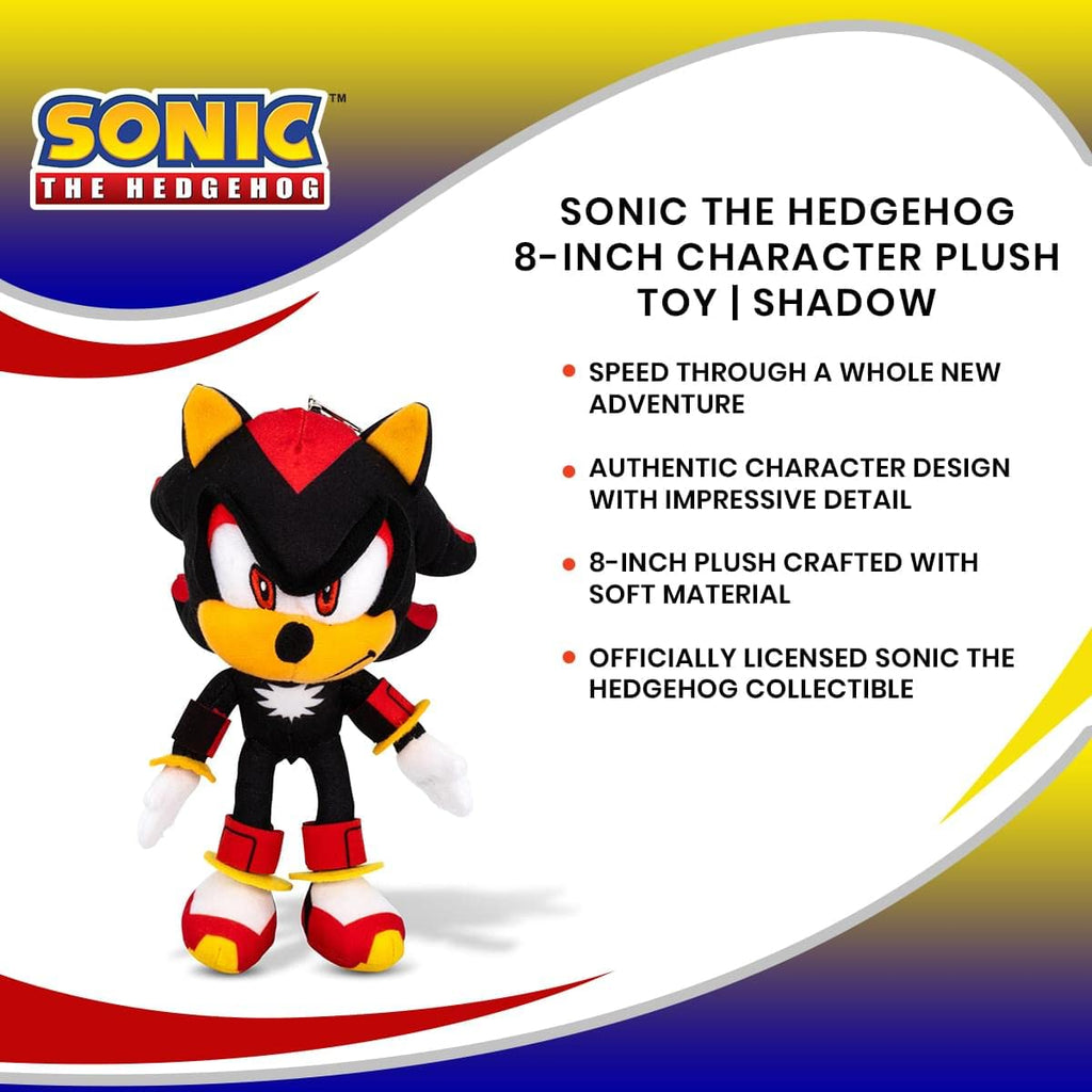 Sonic the Hedgehog 8-Inch Shadow Plush Toy | Kawaii Cute Stuffed Animal | Kids Room Decor | Retro Game Collectible