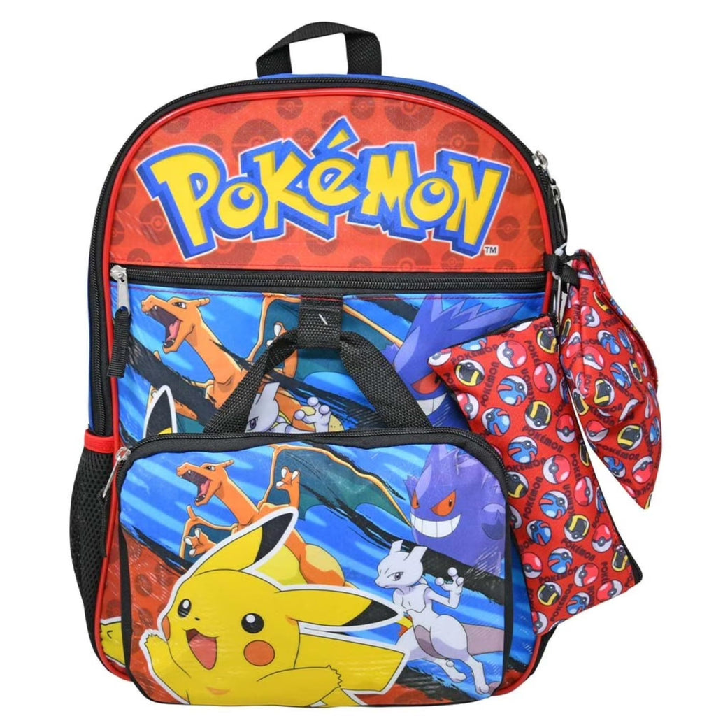 Bioworld Kids Backpack & Lunch Bag Set – Pokemon 16" Lightweight School Bookbag with Insulated Lunch Bag & Keychain – Perfect for Preschool & Elementary Boys
