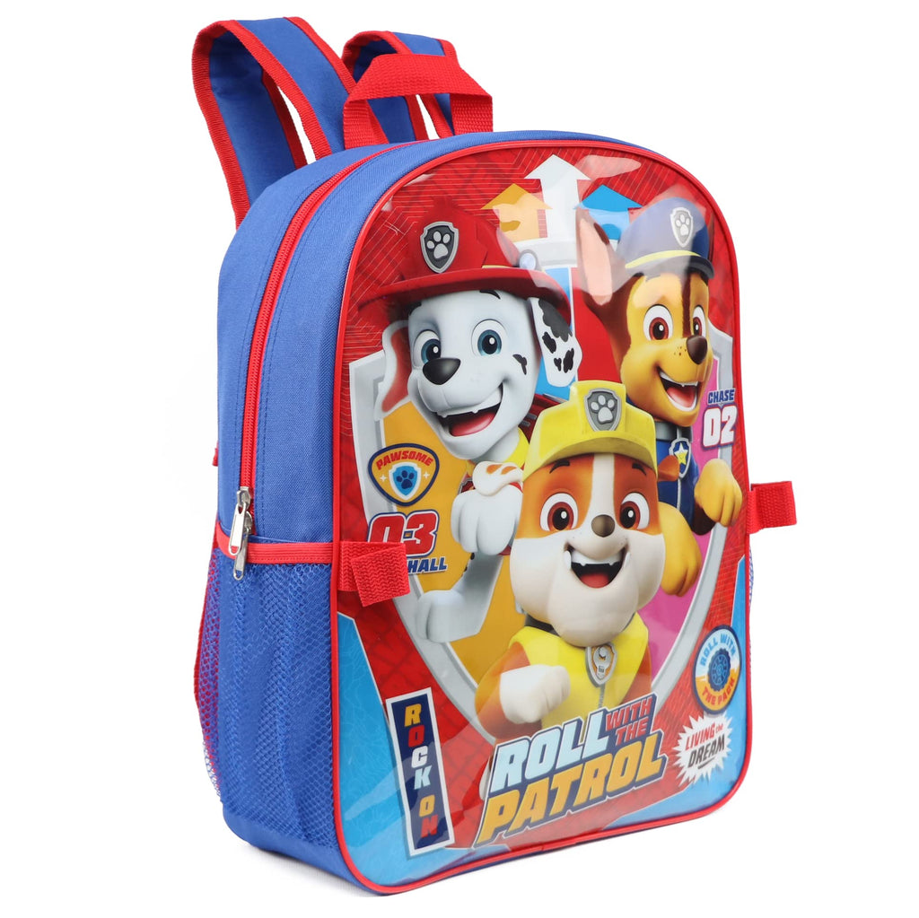 Ruz Paw Patrol Boys 16 Inch Backpack With Removable Matching Lunch Box Set (Blue-Light Blue-Red)