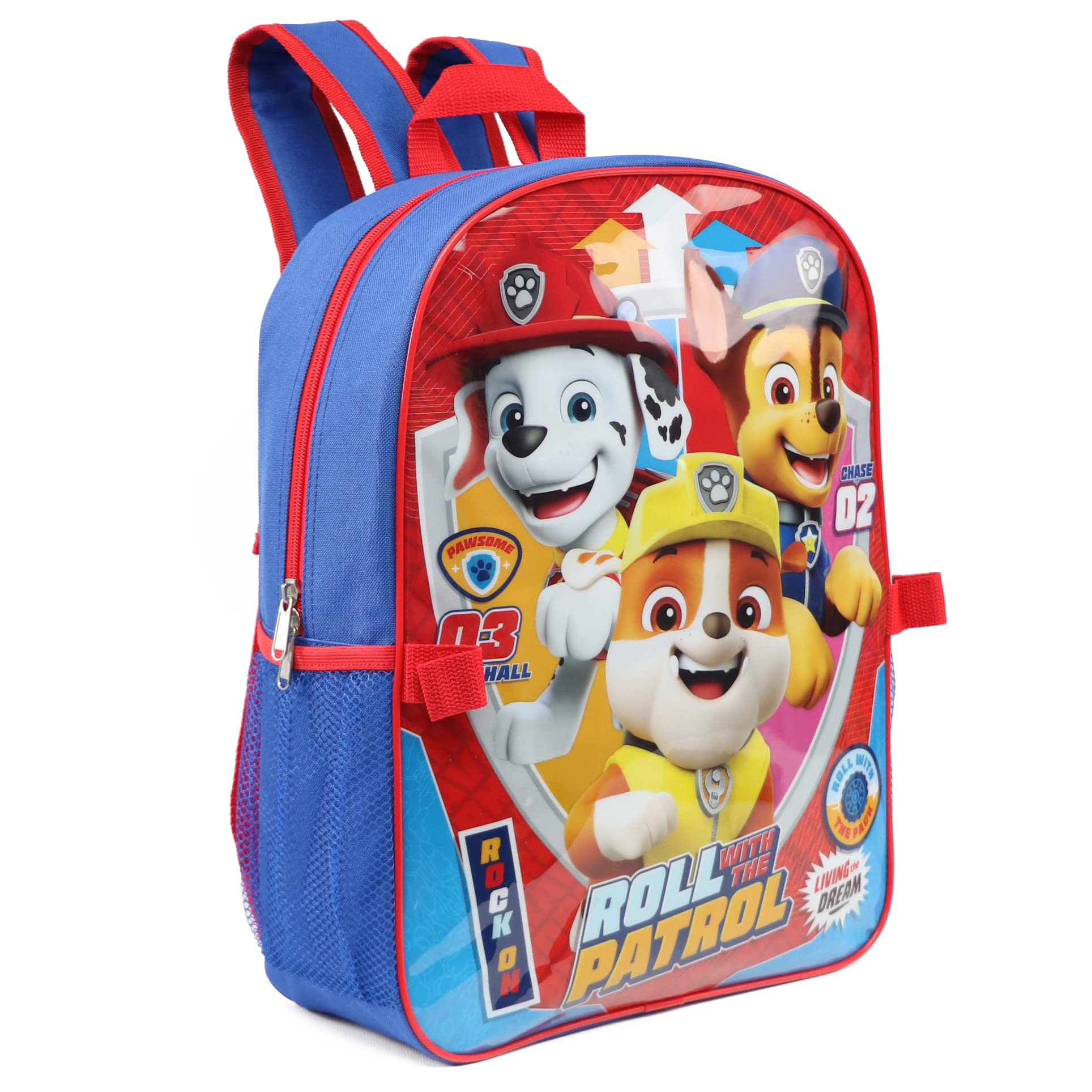 Ruz Paw Patrol Boys 16 Inch Backpack With Removable Matching Lunch Box Set (Blue-Light Blue-Red)