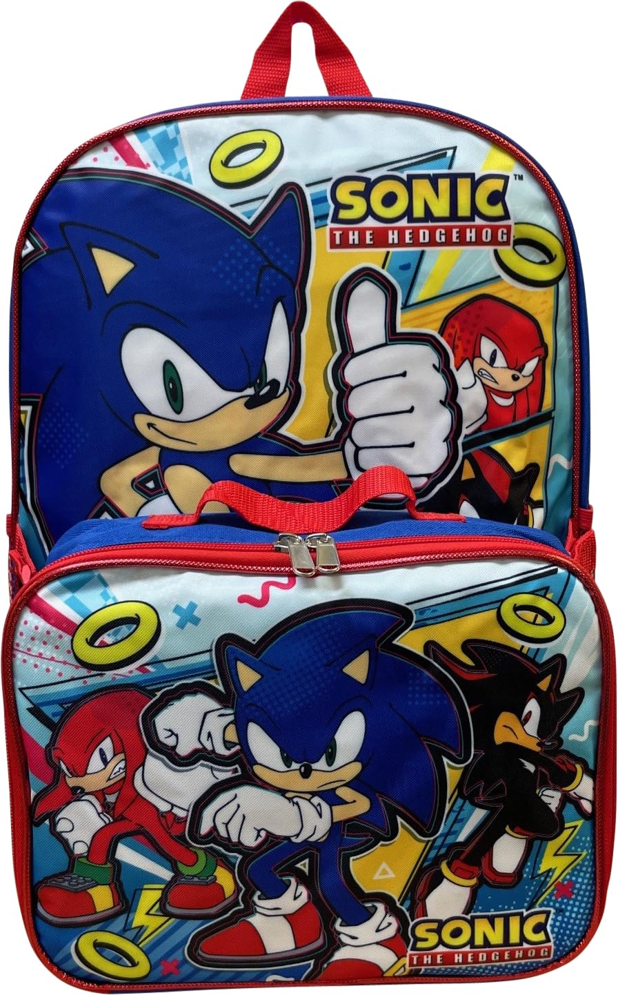 Ruz Sonic The Hedgehog 16 Inch Backpack W/Detachable Matching Lunch Box, Sonic - Shadow Kid's School Bag