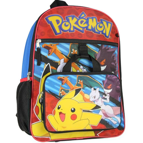 Bioworld Kids Backpack & Lunch Bag Set – Pokemon 16" Lightweight School Bookbag with Insulated Lunch Bag & Keychain – Perfect for Preschool & Elementary Boys