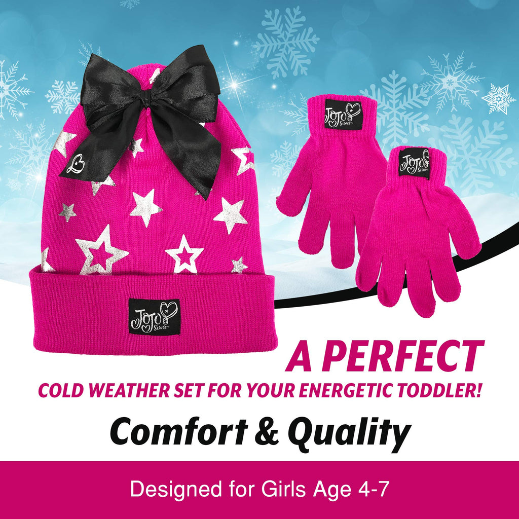 Nickelodeon JoJo Siwa Girls Winter Hat and Gloves Cold Weather Set, Age 4-7