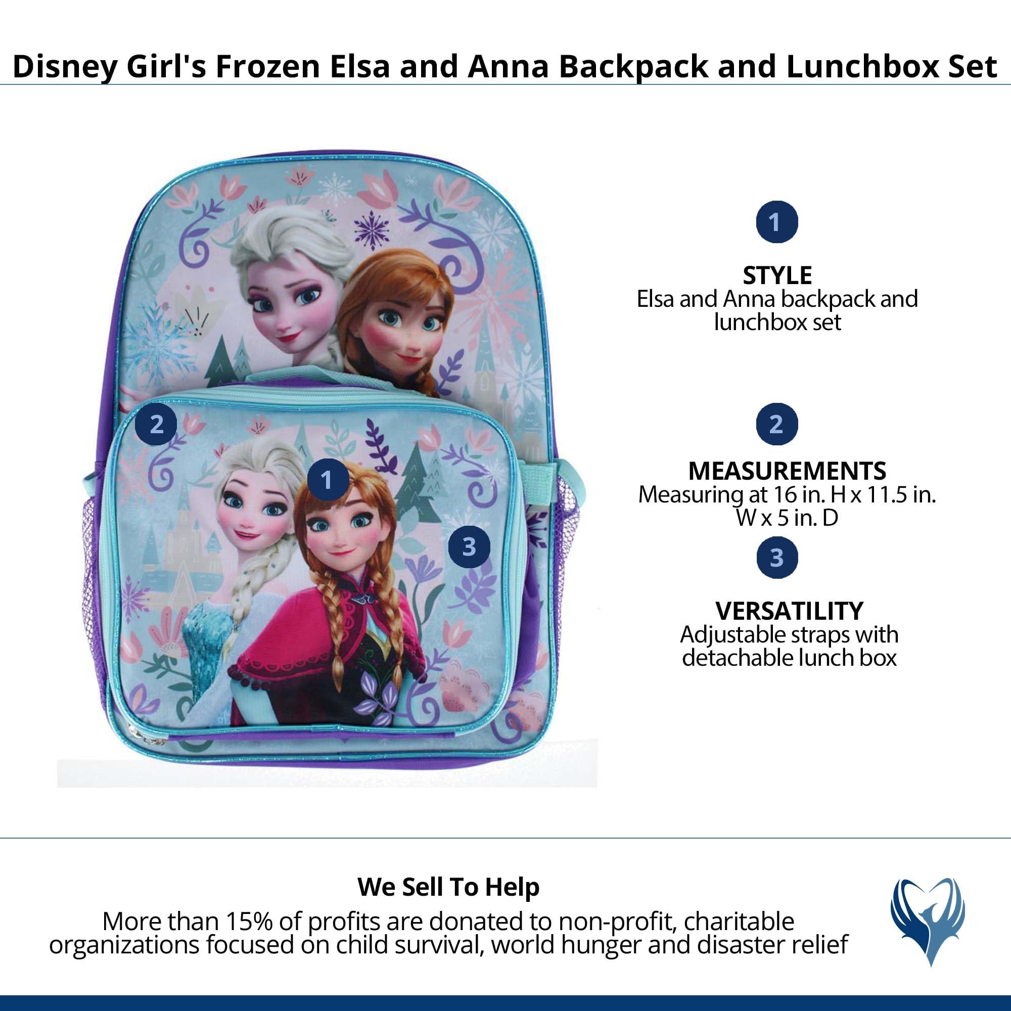Ruz Disney Frozen Elsa and Anna Backpack and Lunchbox Set