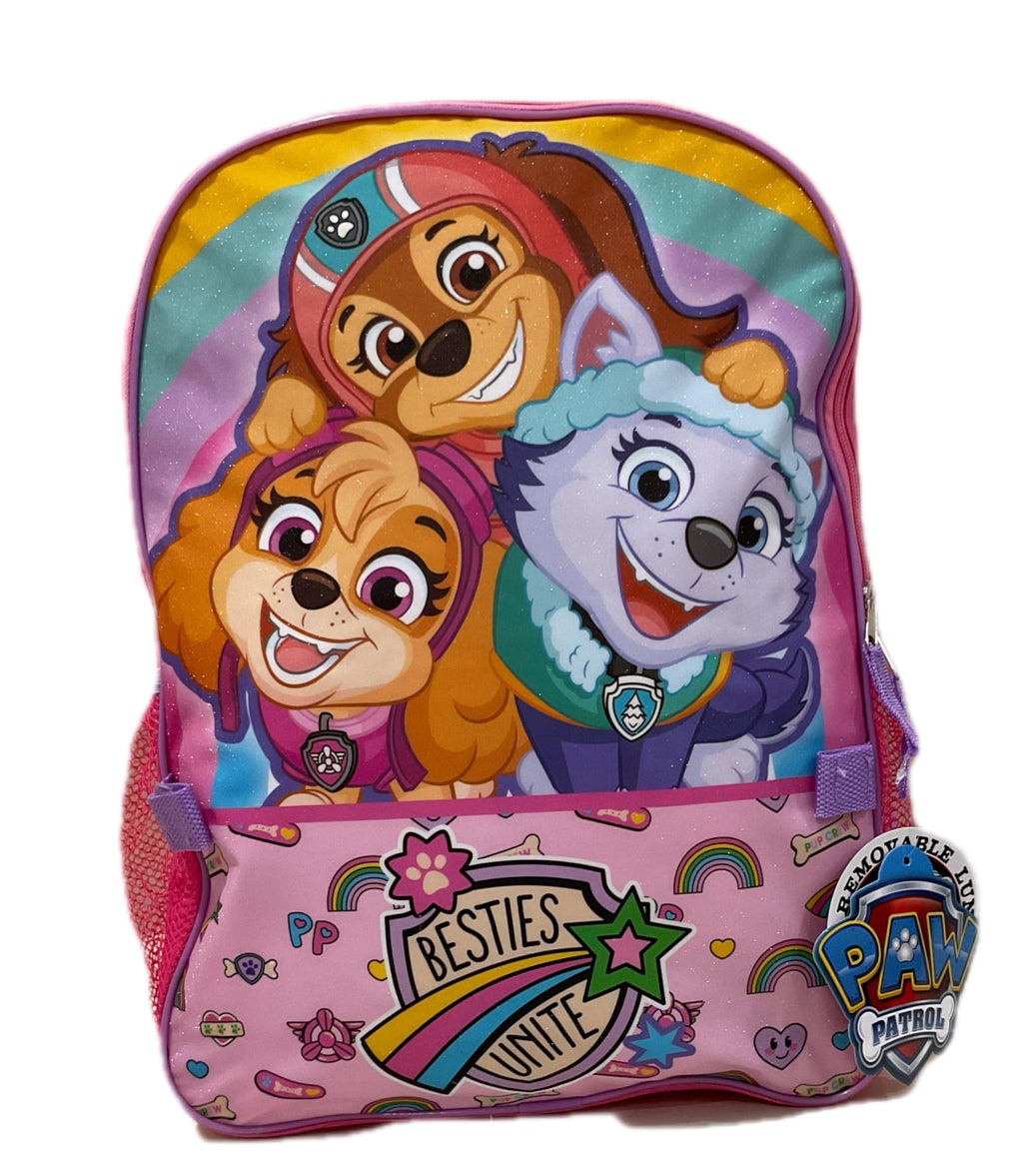 AI ACCESSORY INNOVATIONS Paw Patrol Full Size 16 Inch Backpack with Detachable Lunch Box For Girls-Skye, Liberty, And Everest