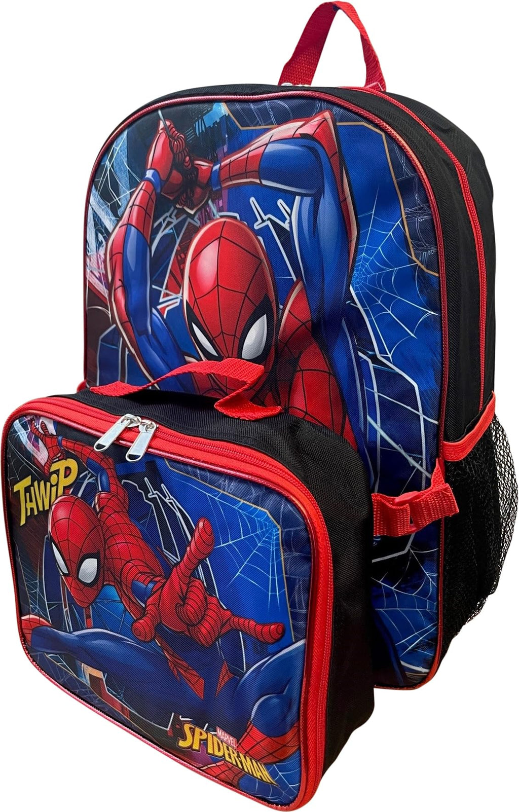 Ruz Spiderman Boy's 16 Inch Backpack With Removable Matching Lunch Box Set