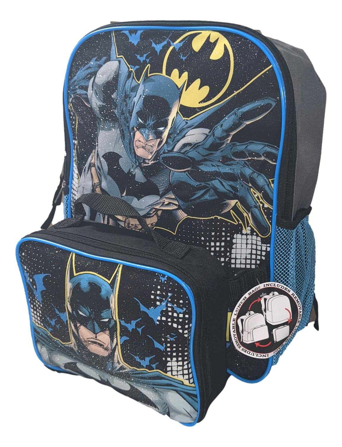 AI ACCESSORY INNOVATIONS Batman Full Size 16 Inch Backpack with Detachable Lunch Box