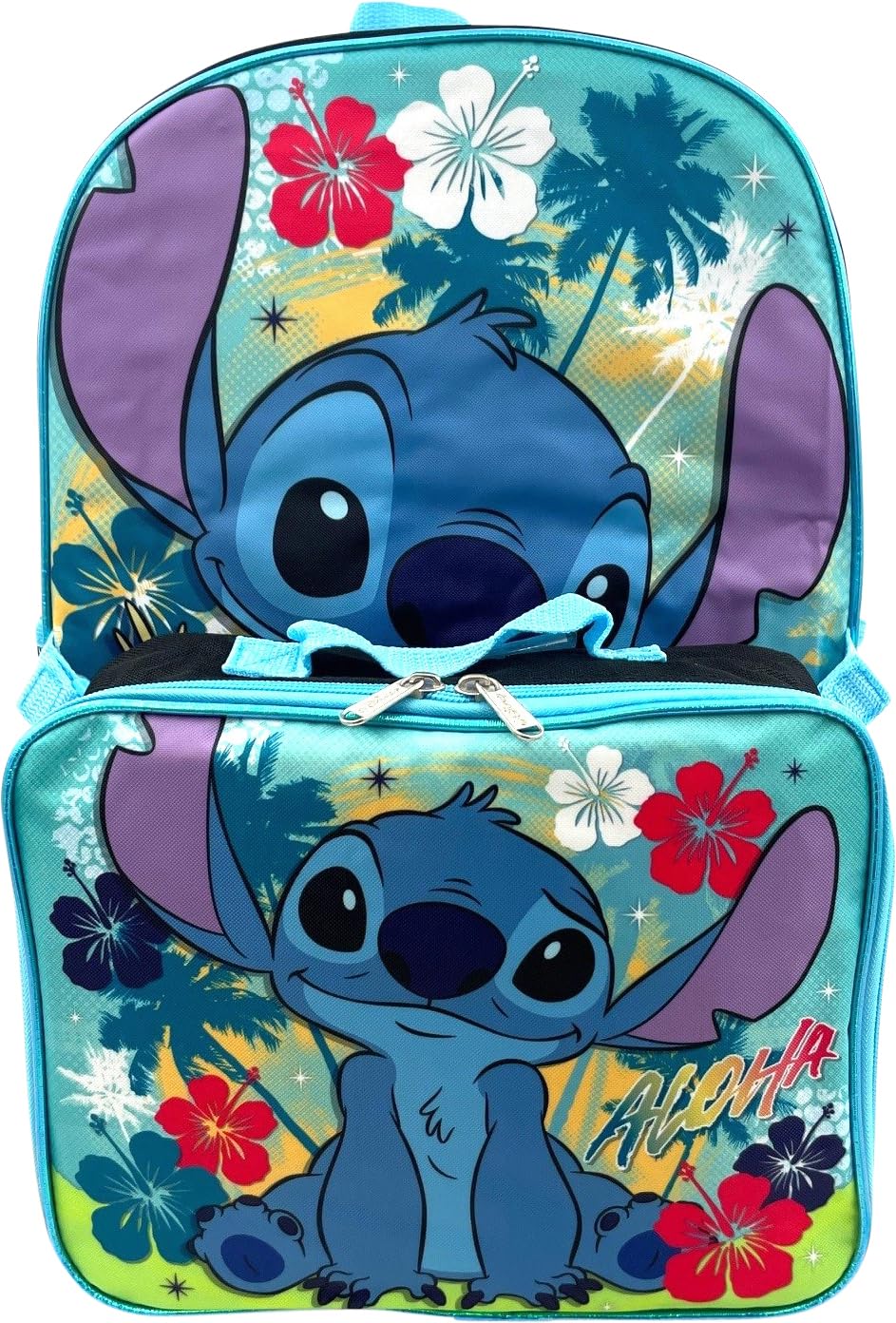 Disney Stitch 16 Inch School Backpack With Removable Lunch Box Set