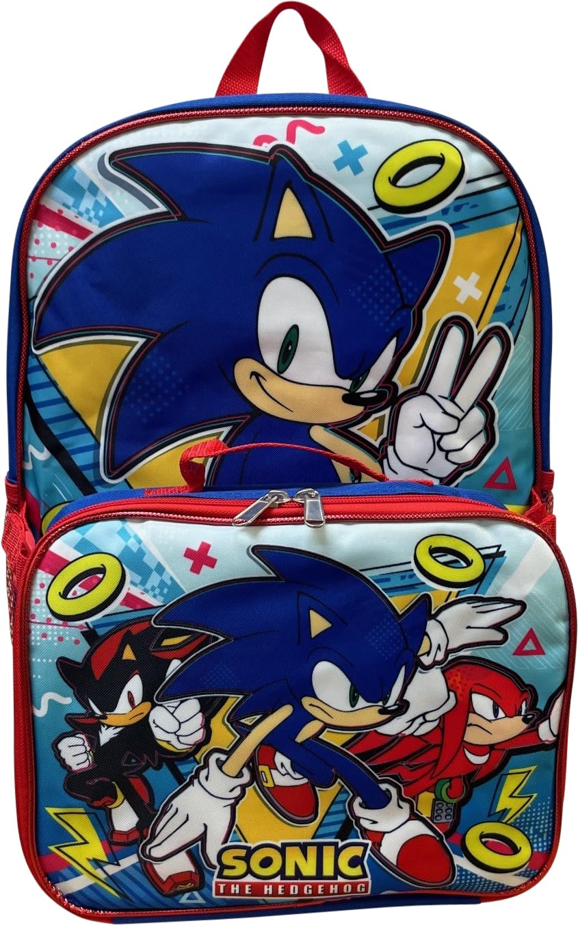Ruz Sonic The Hedgehog 16 Inch Backpack W/Detachable Matching Lunch Box, Sonic - Shadow Kid's School Bag