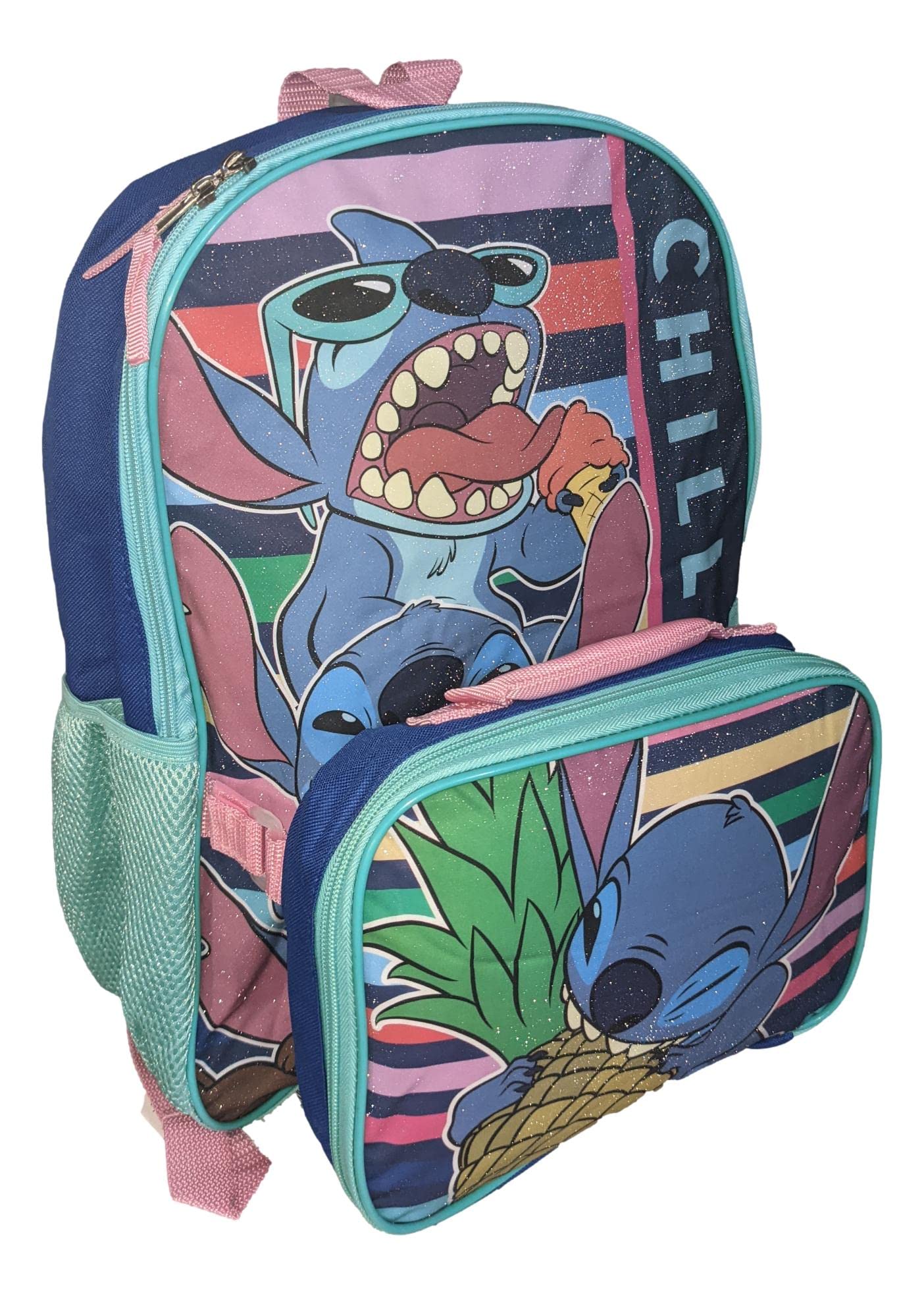 Disney Stitch 16 Inch School Backpack With Removable Lunch Box Set