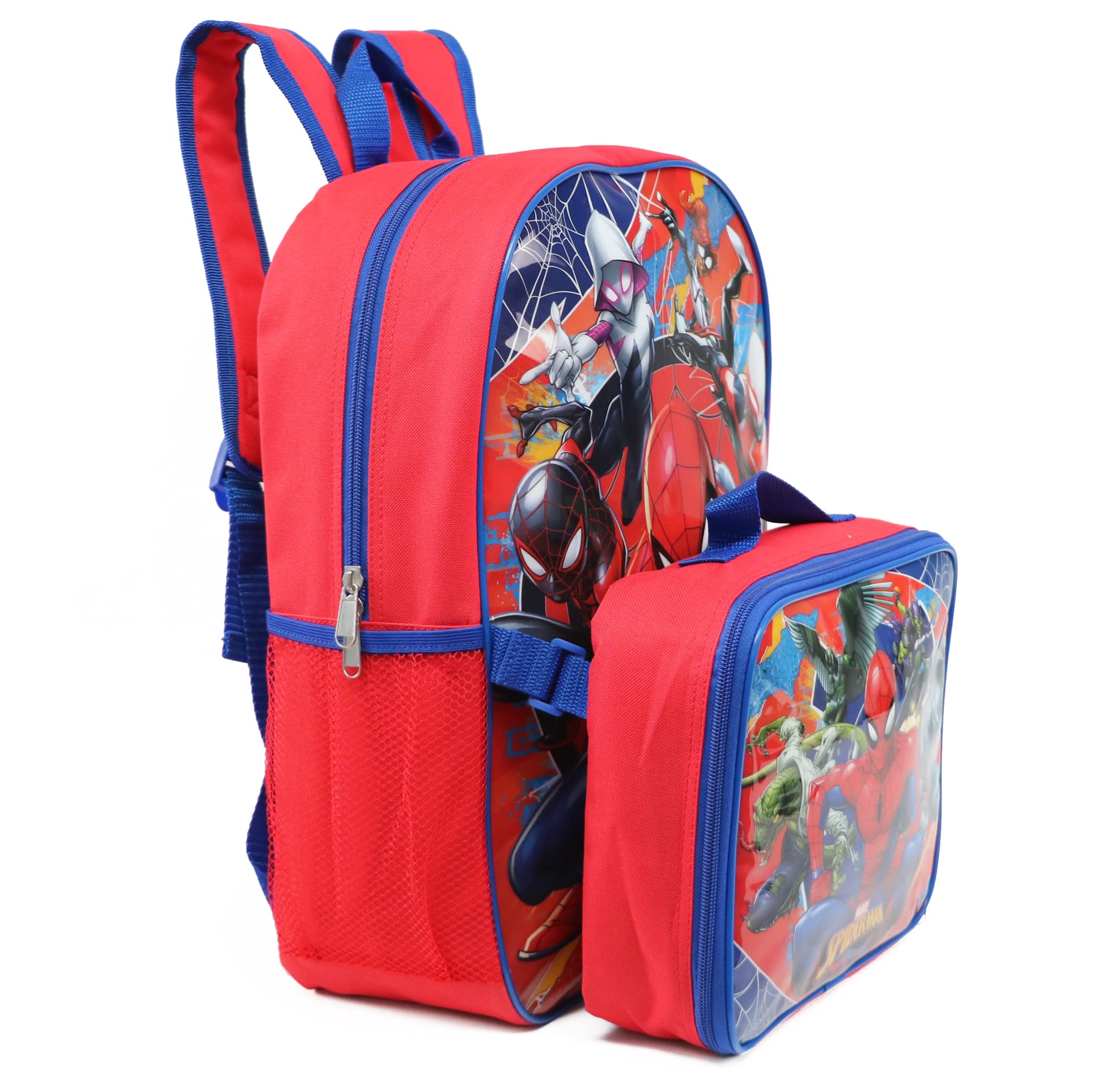 Ruz Spiderman Boys 16 Inch Backpack With Removable Matching Lunch Box Set (Heroes and Villains)