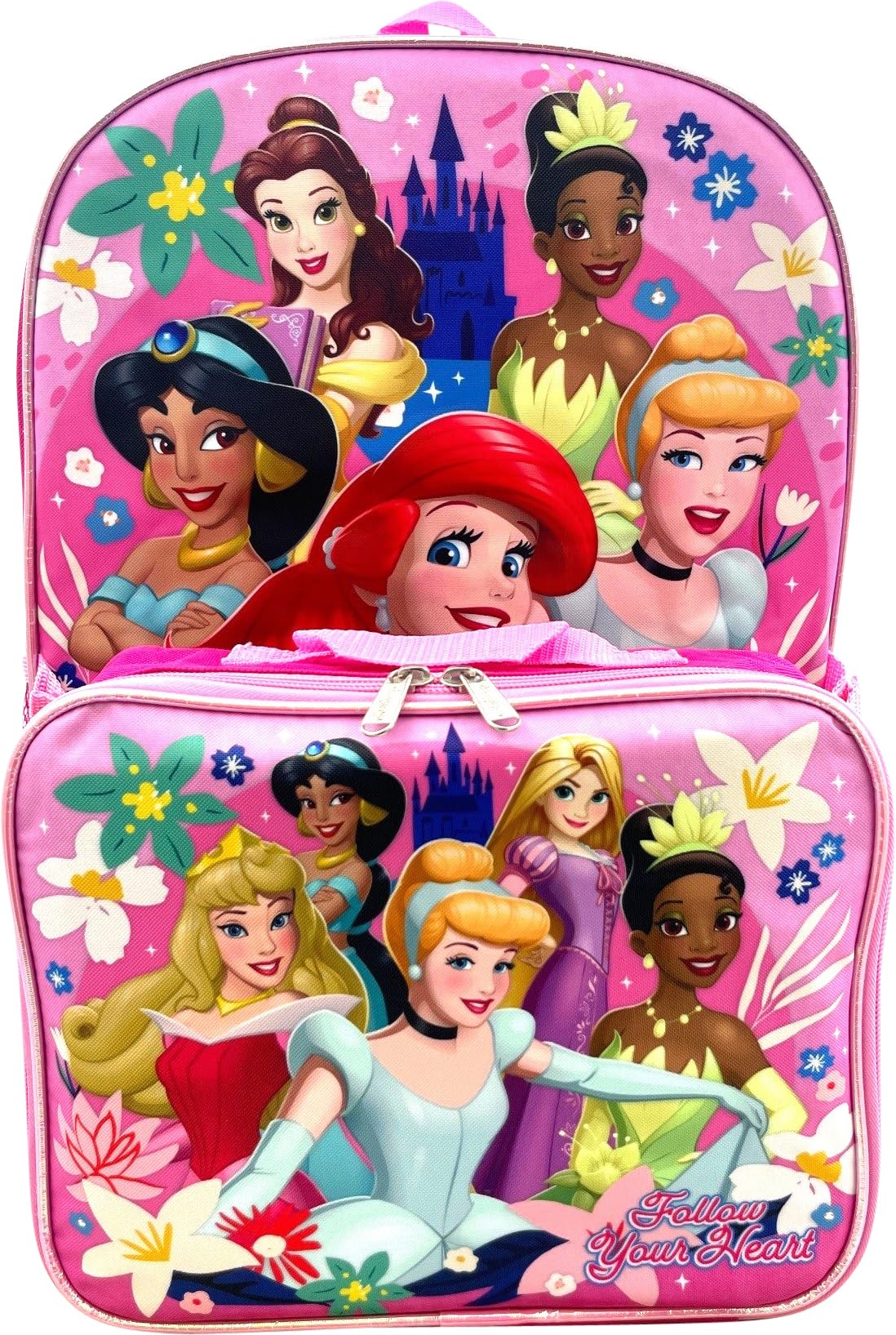 Disney Princess 16 Inch Girl's Backpack With Removable Lunch Box Set