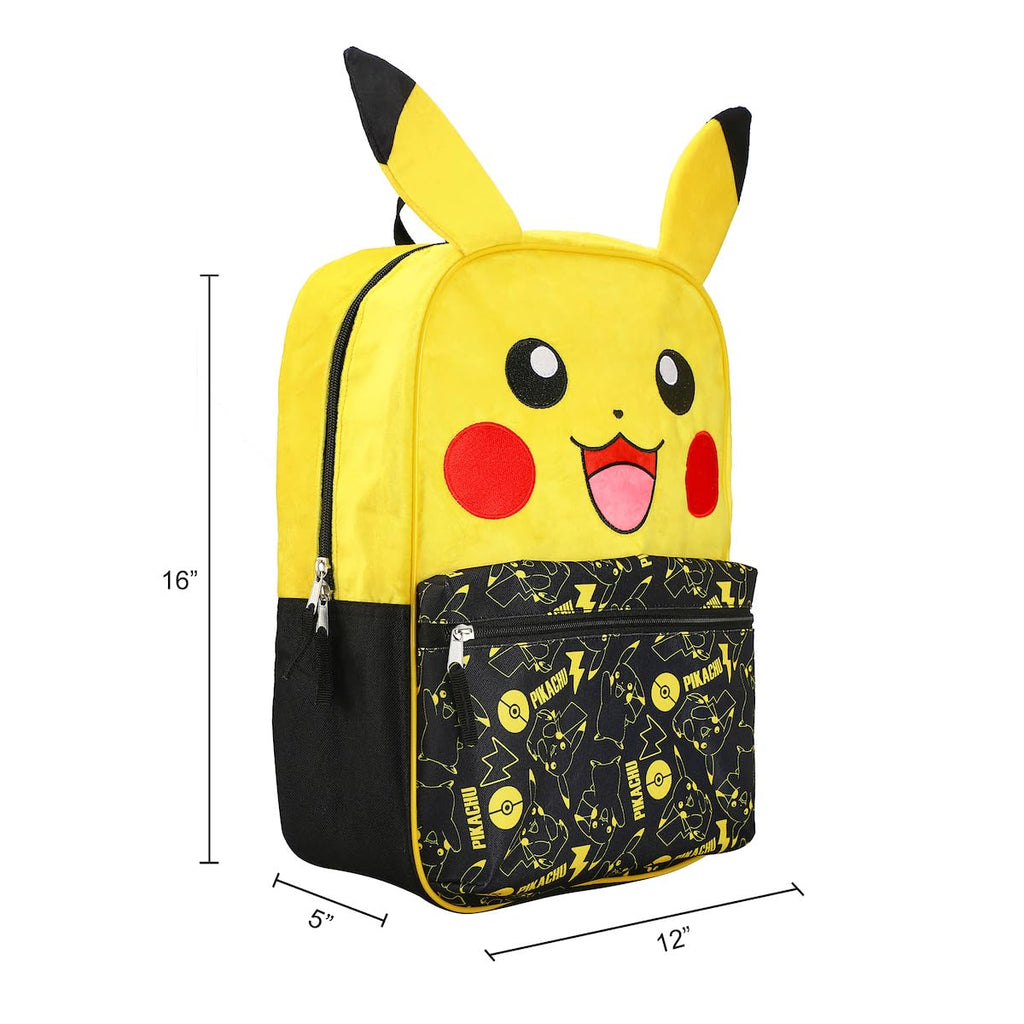 BIOWORLD Unisex Pokemon Pikachu Character 16'' Backpack Black One Size