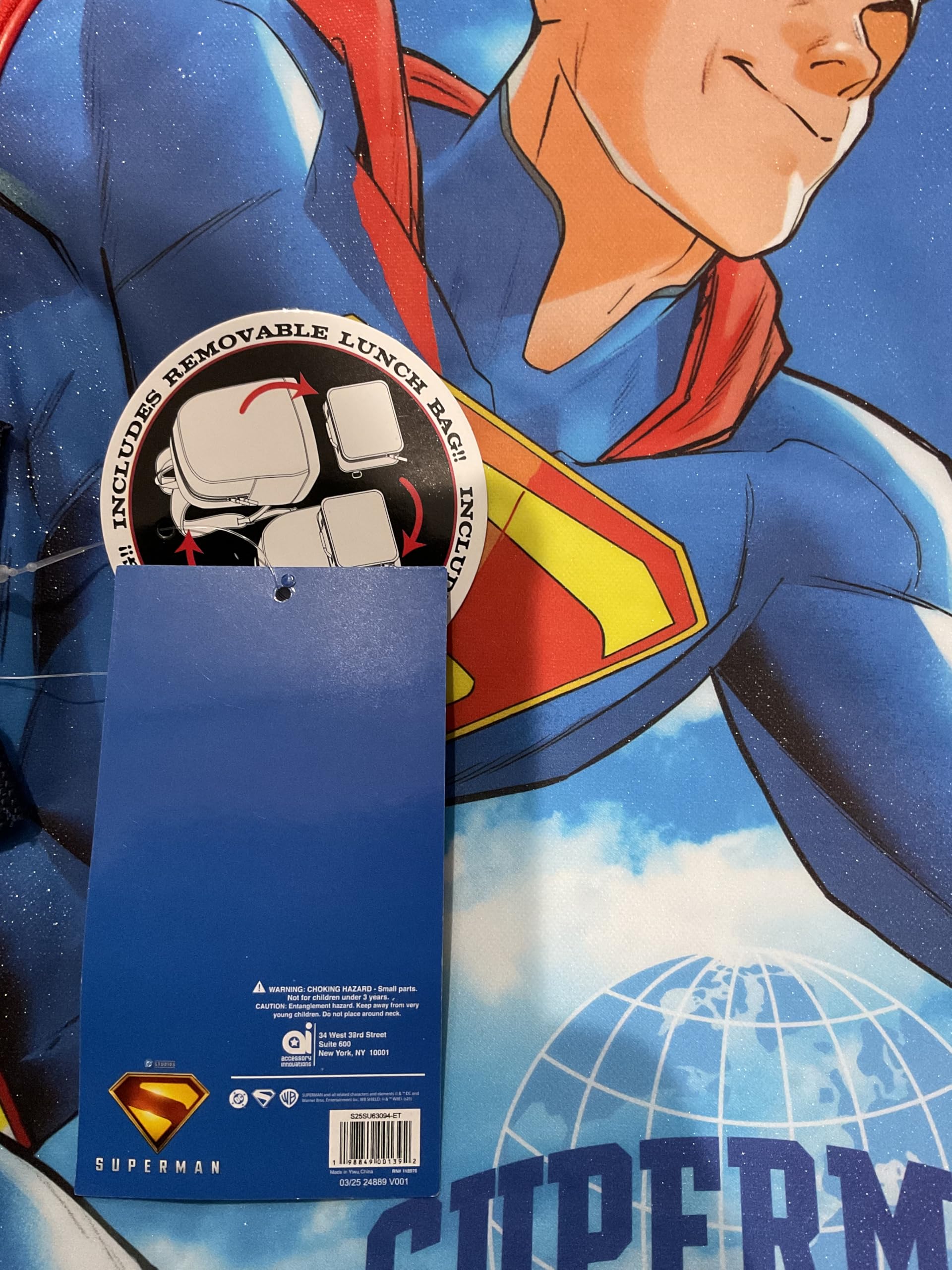 AI ACCESSORY INNOVATIONS Superman Full Size 16 Inch Superhero Backpack with Detachable Lunch Box