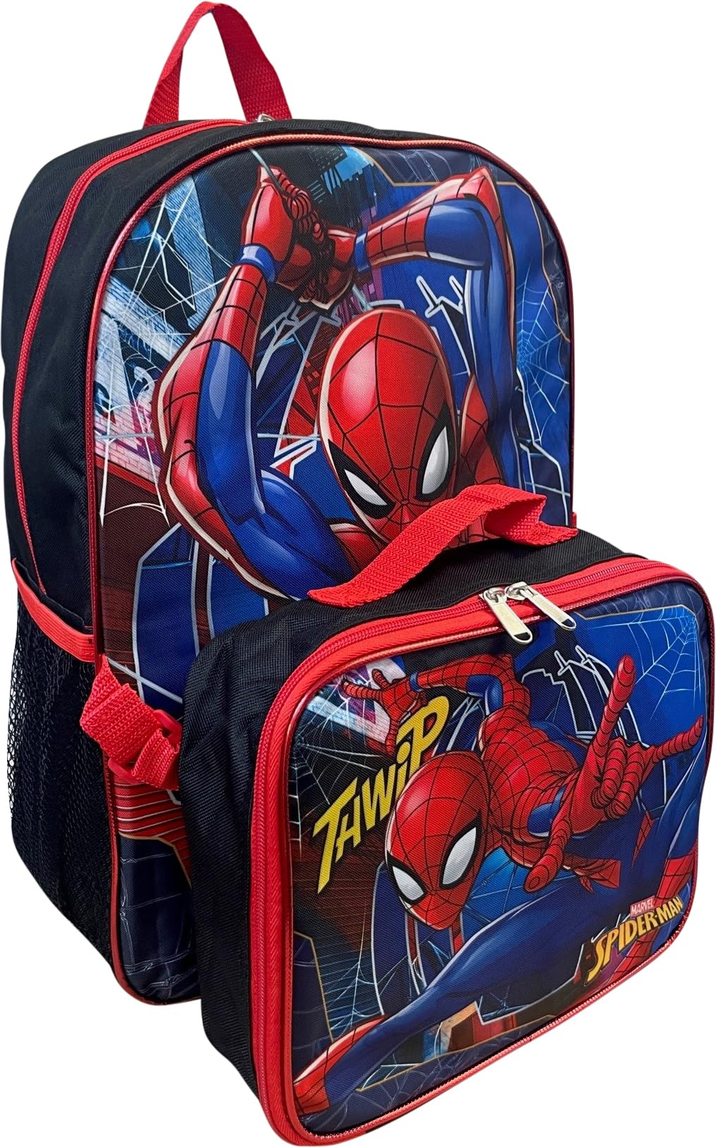 Ruz Spiderman Boy's 16 Inch Backpack With Removable Matching Lunch Box Set