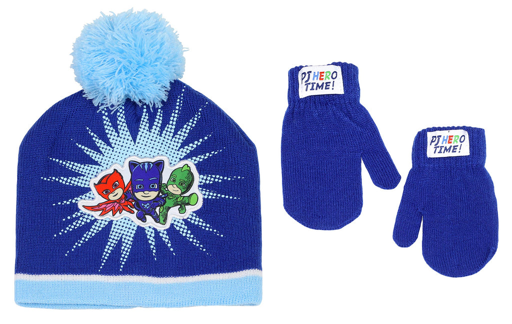 PJ Masks Toddler Boy's Embroidered Winter Hat and Mittens Set, 2-4T, Blue