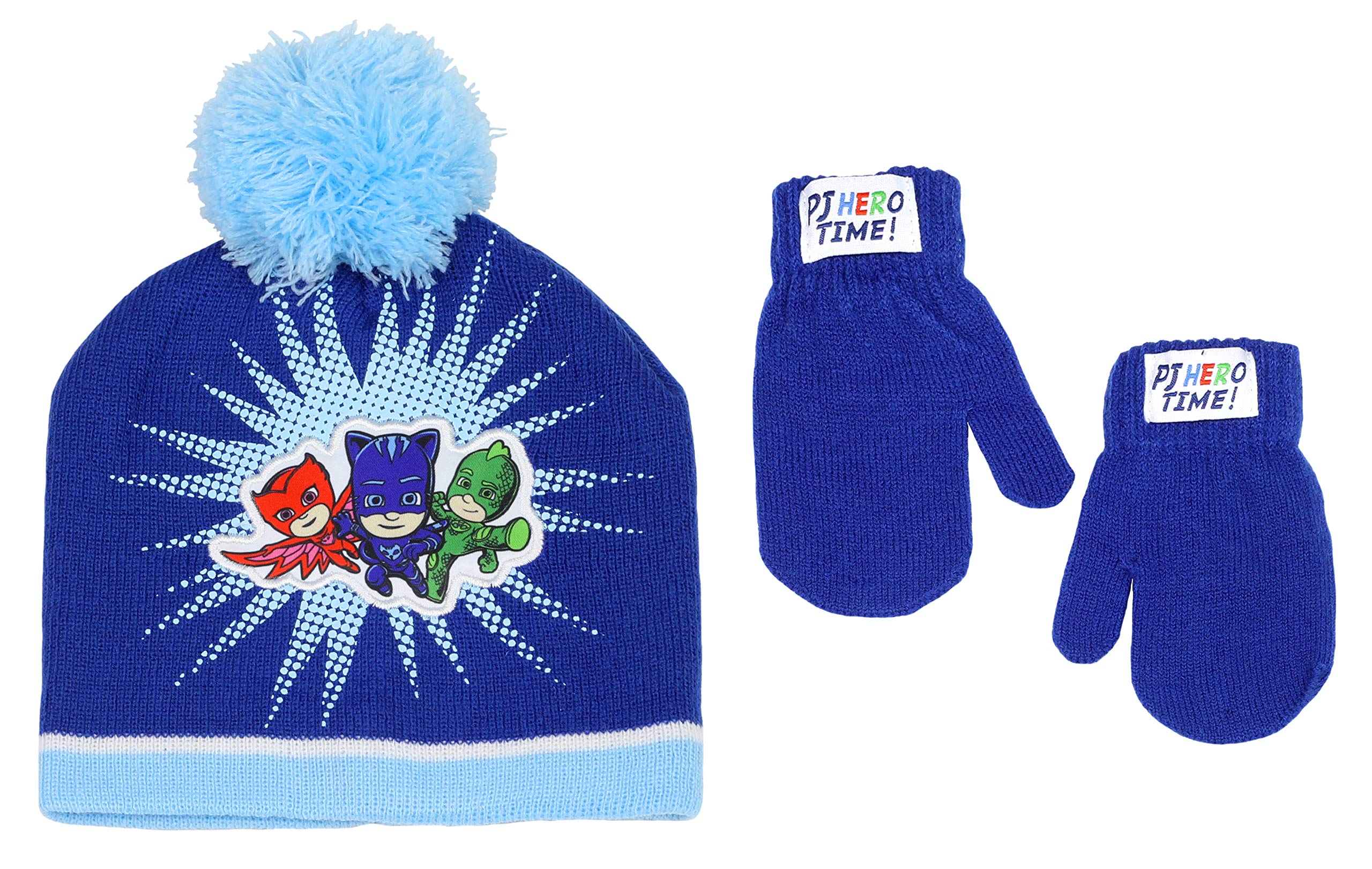 PJ Masks Toddler Boy's Embroidered Winter Hat and Mittens Set, 2-4T, Blue