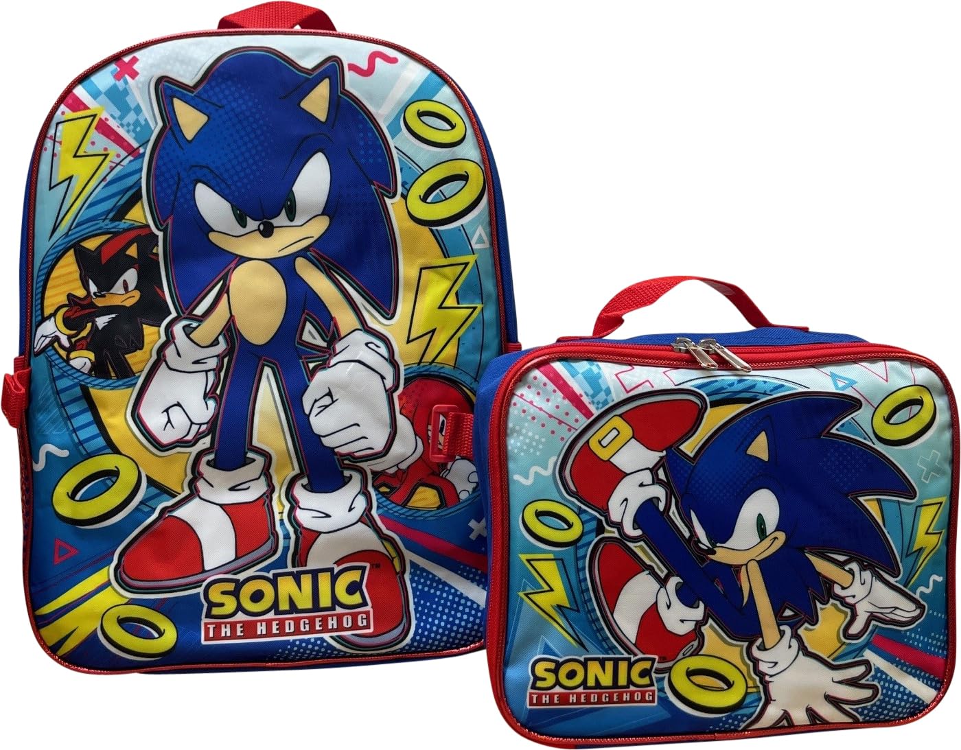 Ruz Sonic The Hedgehog 16 Inch Backpack W/Detachable Matching Lunch Box, Sonic - Shadow Kid's School Bag
