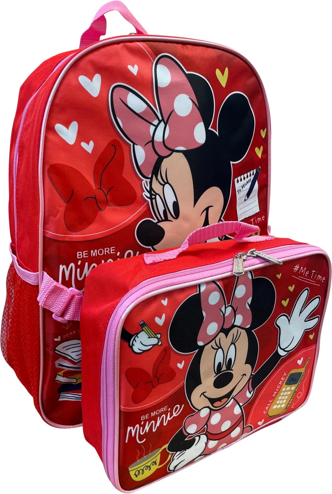 Disney Minnie Mouse 16 Inch Girl's Backpack With Removable Lunch Box Set