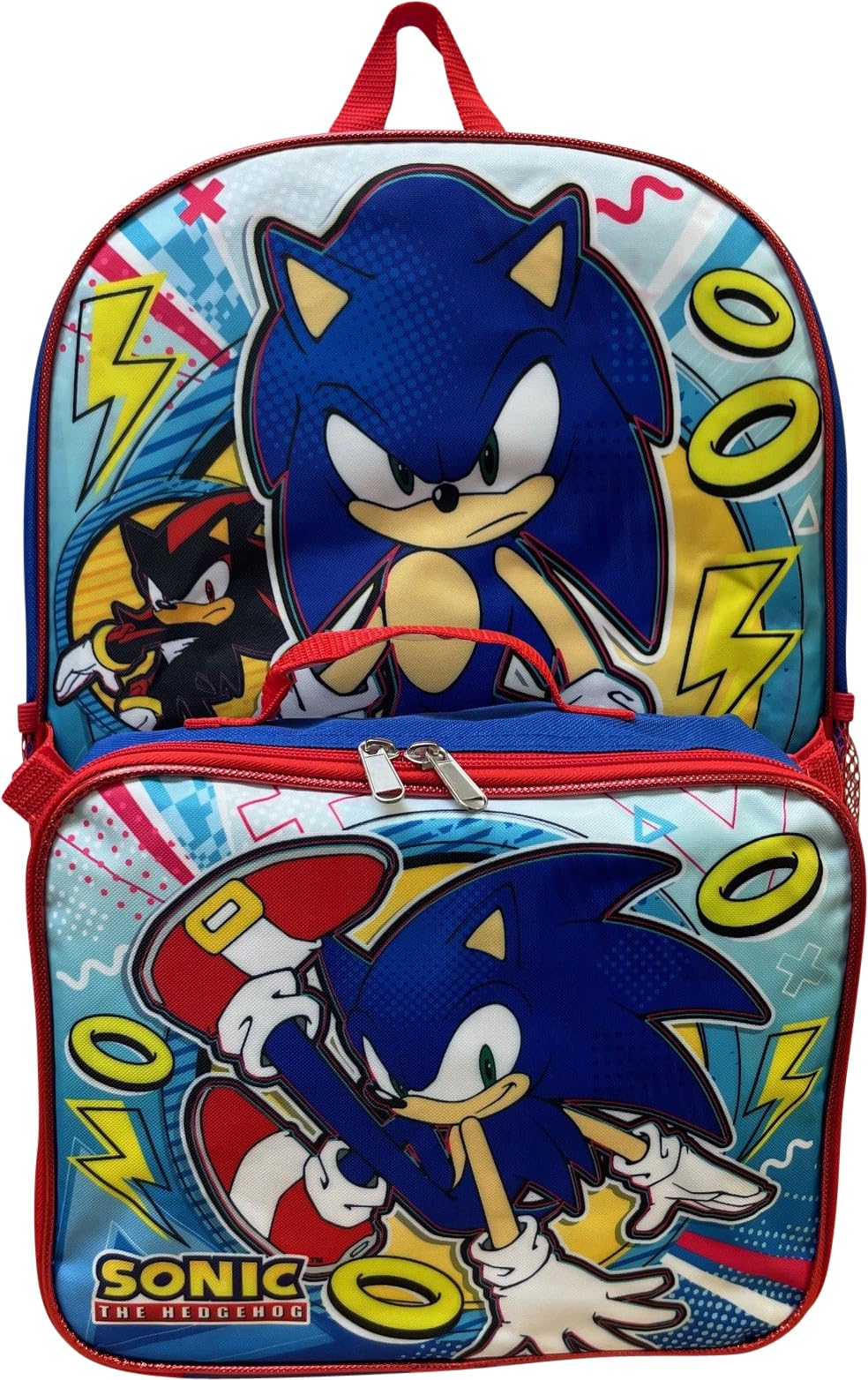 Ruz Sonic The Hedgehog 16 Inch Backpack W/Detachable Matching Lunch Box, Sonic - Shadow Kid's School Bag