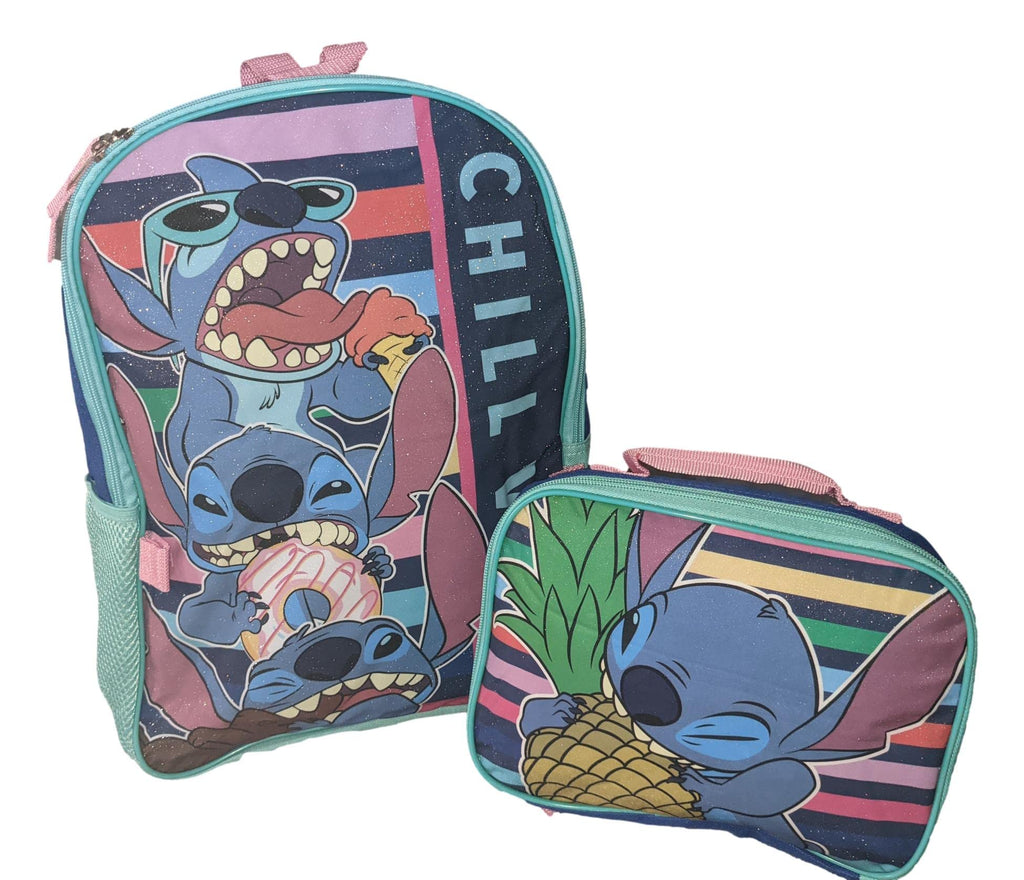 Disney Stitch 16 Inch School Backpack With Removable Lunch Box Set