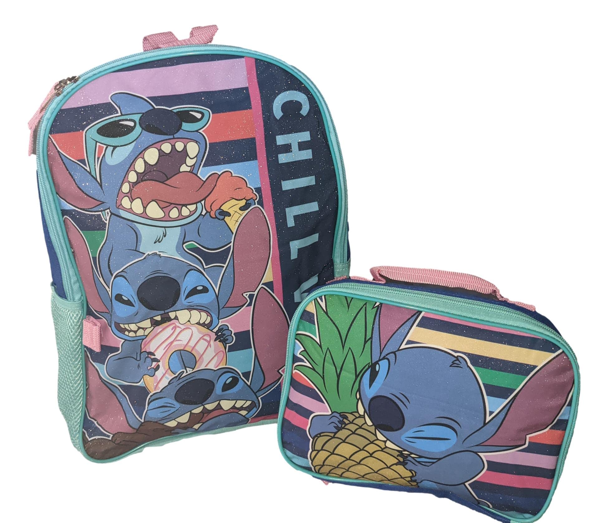 Disney Stitch 16 Inch School Backpack With Removable Lunch Box Set