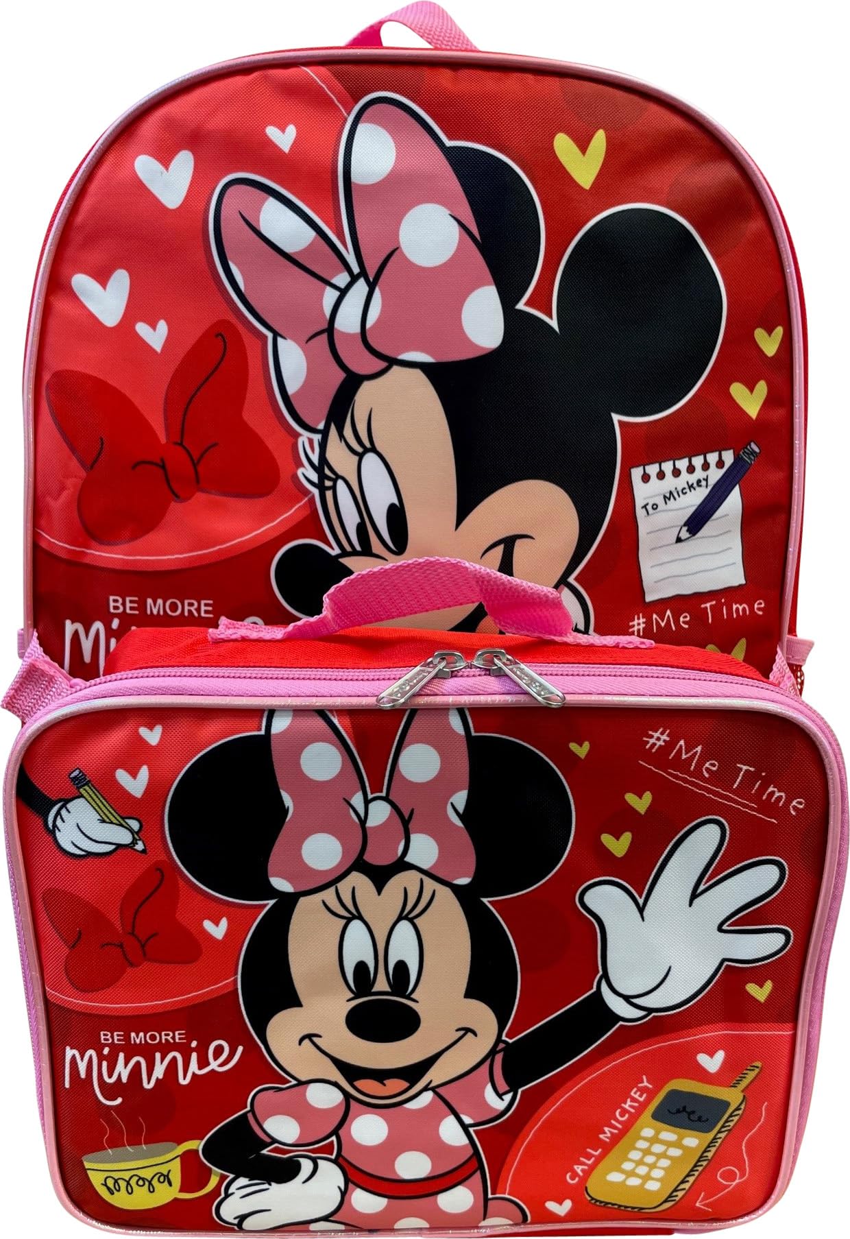 Disney Minnie Mouse 16 Inch Girl's Backpack With Removable Lunch Box Set