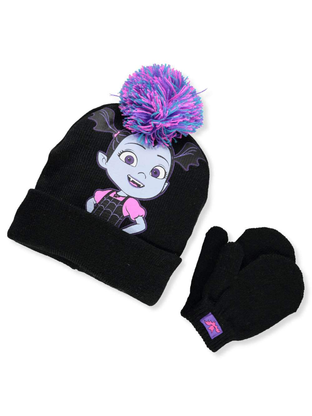 Disney Vampirina Big Girls' Beanie & Mittens Set - black/purple, one size