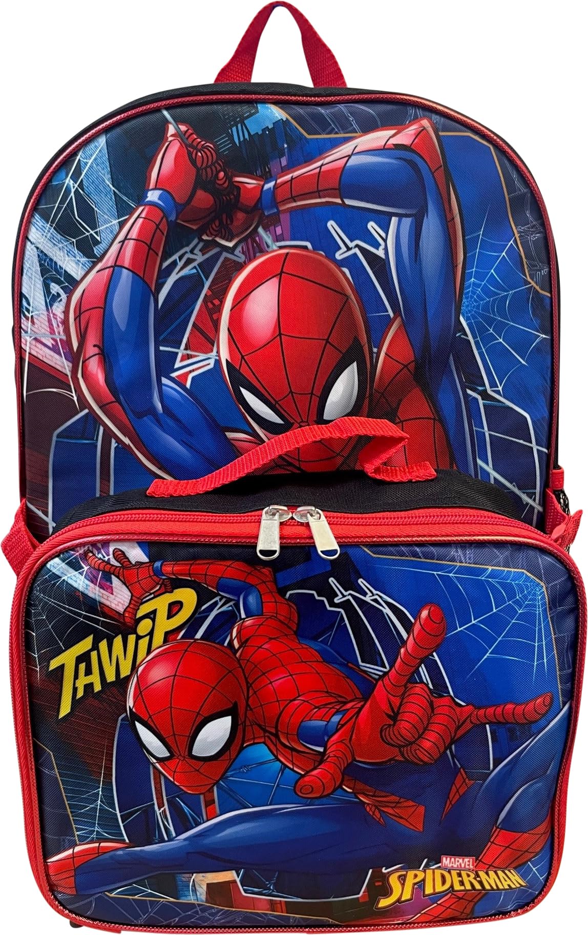 Ruz Spiderman Boy's 16 Inch Backpack With Removable Matching Lunch Box Set